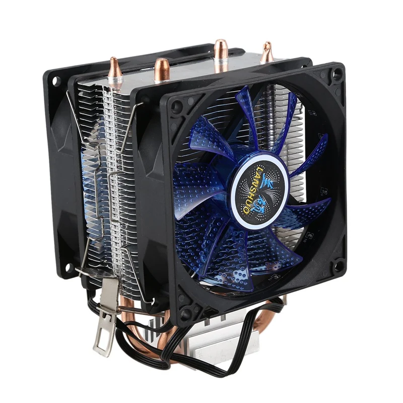 Lanshuo Pure Copper 2 Heat Pipe For 1366 1155 775 Intel/Amd Multi-Platform Cpu Radiator 4 Wire With Light Double Fans