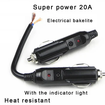 

12V 24V Male Car Cigarette Lighter Socket Plug Connector W/ 20A Fuse Red LED