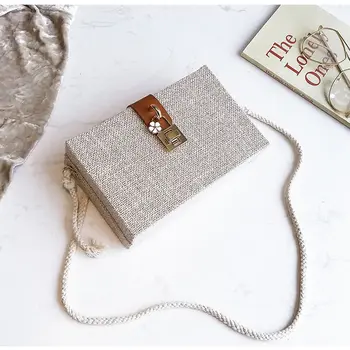 

Cotton Solid Box Bag Fashion Shoulder Women White Casual Crossbody Bags Hard Surface Box Bag Female Elegant Sweet Small Flap