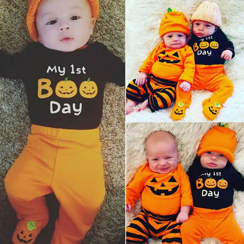 Halloween Costume Newborn Baby Boy Long Sleeve Romper Jumpsuit Pants Cap Baby Brother Clothes Festival Outfit Set