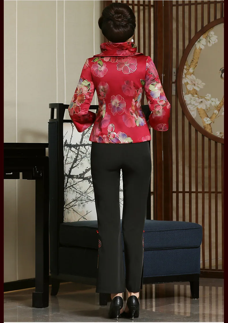 Стиль улучшенный Cheongsam хлопчатобумажная стеганая одежда изящный подбитый китайский костюм блузки осень и зима плотное пальто Hi Woman