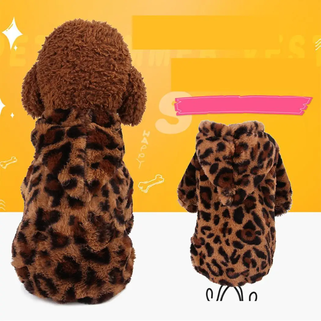leopard Милая зимняя теплая плотная Одежда для питомцев, худи с леопардом, пальто для собак, одежда для S-XXL, Одежда для питомцев, одежда для щенков, большие толстовки для собак - Цвет: leopard
