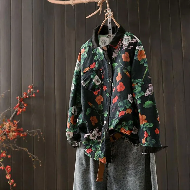 Spring Arts Style Women Long Sleeve Loose Turn