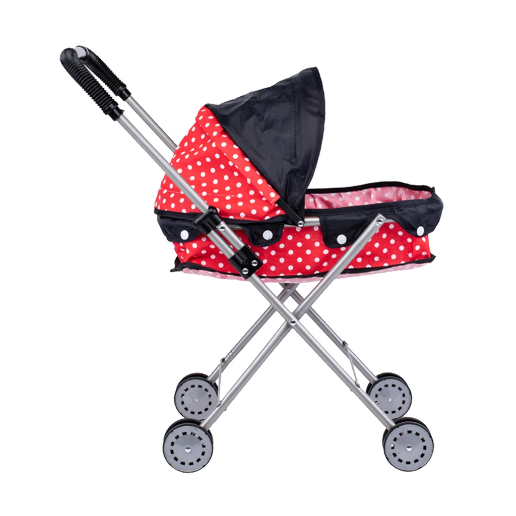 Portable Dotted Push Stroller With 4 Swivel Wheels For Mellchan Doll Toy Outdoor