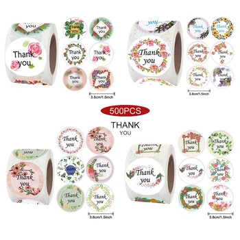 

Novel 1.5''/38mm 6 Kinds of Design Flowers Thank You Stickers for Business Handmade Christmas Scrapbooking Packaging Seal Labels
