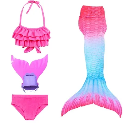 Hot Sale Dress Bikini Swinsuit Flipper Mermaid-Tail Monofin Kids Girls with Mermaid Costume Cosplay - Цвет: Red 44 set 1