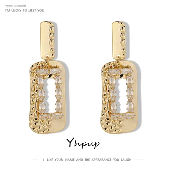 

Yhpup Temperament Geometric Hollow Dangle Earrings Luxury Bling Cubic Zirconia Earrings Texture kolczyki Jewelry for Women 2020