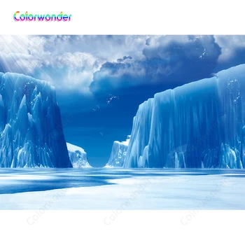

Winter Wonderland Decorations Photography Icebergs with River and Snow Land Blue Sky with Clouds Backgrounds Backdrops for Booth