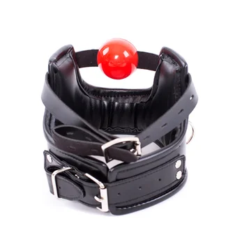 Bdsm Bondage Flirt Toys of Sex Slave Spong Leather Adjustable Collar with Silicone Open Mouth Ball Gag for Men Women Couples 6
