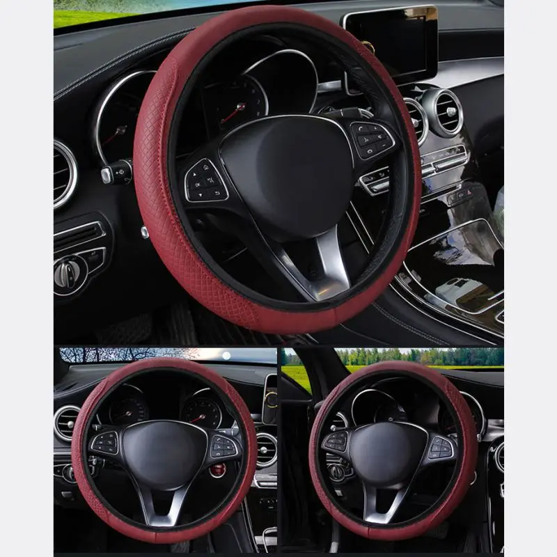 ONEWELL Car Fiber skin Steering Wheel Cover Breathable Car Auto Universal Elastic Skid Proof Steering-wheel Covers Car Styling