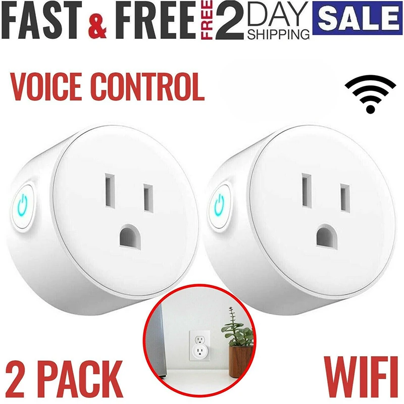 2Pcs Wifi Outlet Mini Wifi Socket US Outdoor Smart Socket Plug  Voice Control Smart Outlet Work with Alexa Google Home Tuya APP