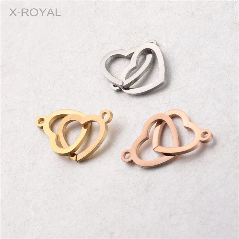 

X-ROYAL 5Pcs/lot Stainless Steel Double Heart Shape Connectors Lovers Gift DIY Jewelry Findings Geometric Necklace Pendant Charm