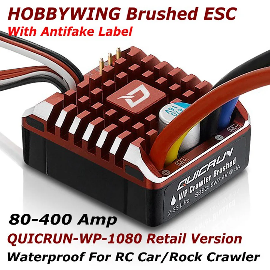 HobbyWing QUICRUN 1080 80A Waterproof Brushed ESC Speed Controller with Program Card for Crawler Traxxas TRX4 Axial SCX10 90046 | Игрушки и