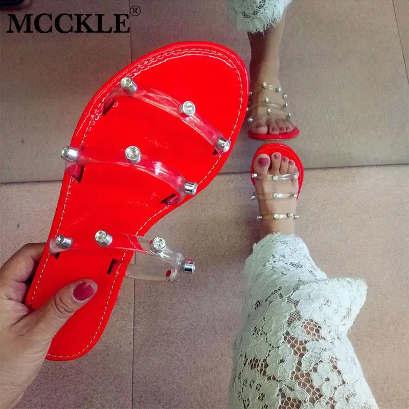 

MCCKLE Women Summer Crystal Transparent Slippers Woman Candy Colors Flat Female Slides Ladies Flip Flops Fashion Beach Shoes New