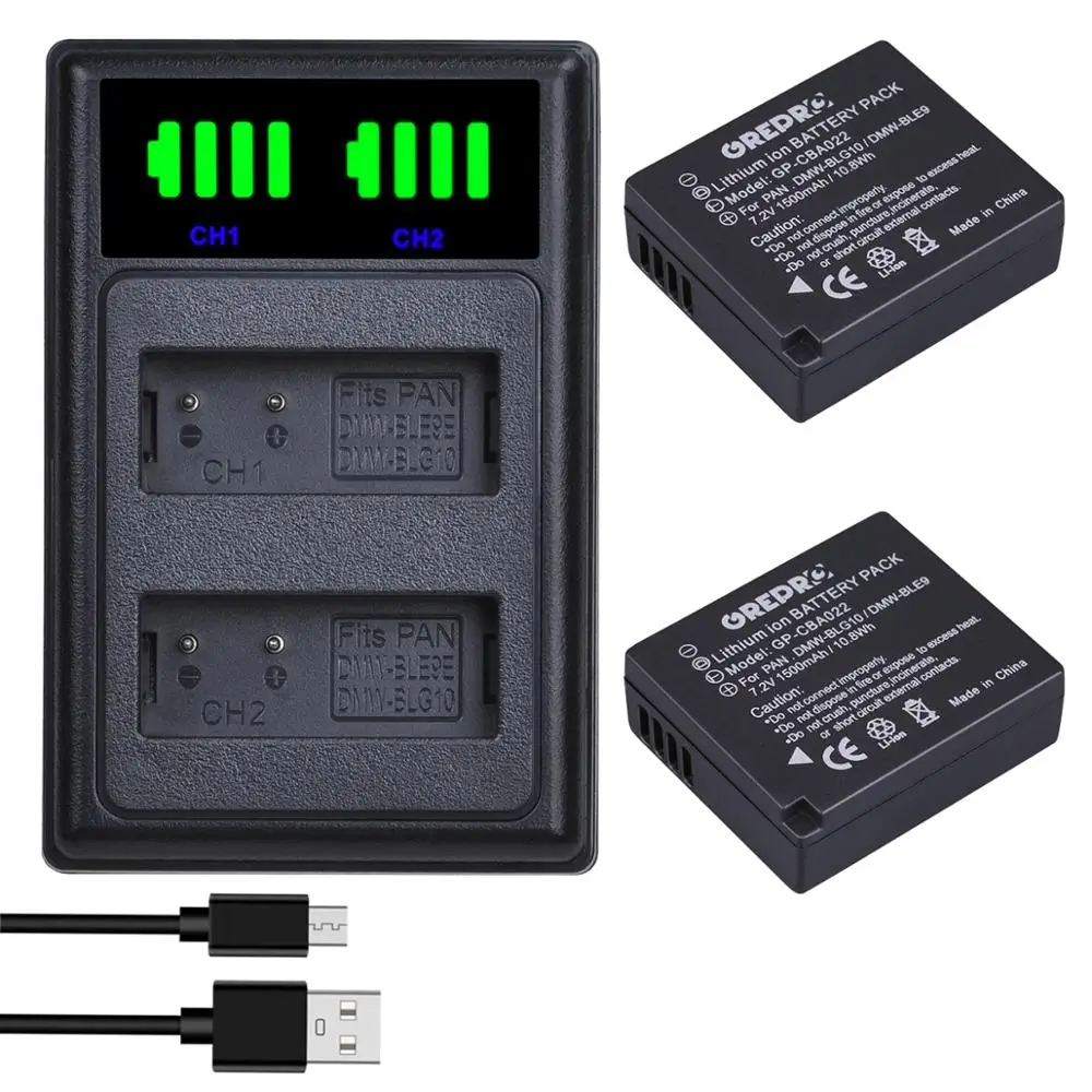 2 шт. DMW-BLG10 DMW-BLE9 DMW BLG10 BLE9 батарея + LED Type-C и USB зарядное устройство для Panasonic DMC-GF3 GF5 GF6