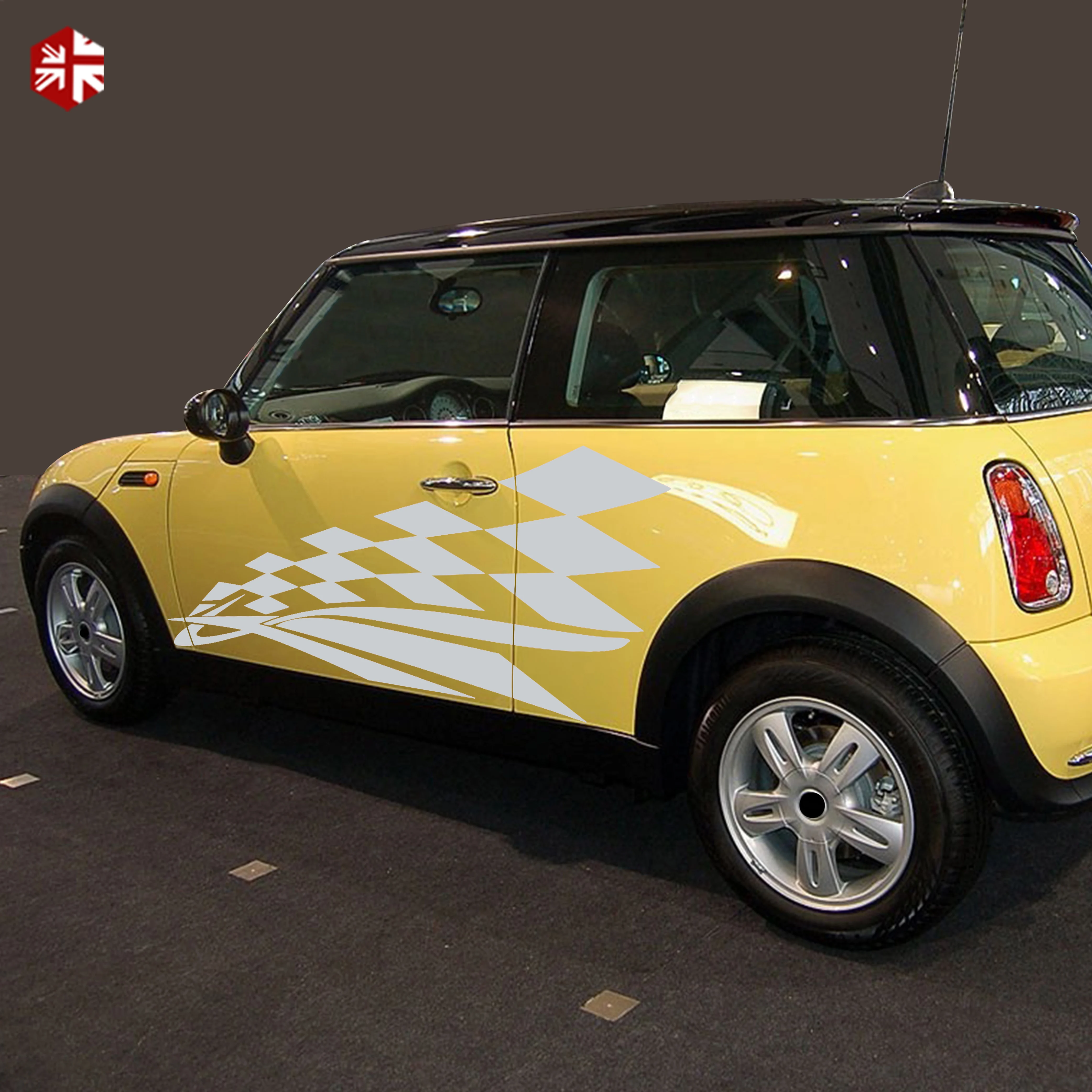 2X Checkered Flag Styling Car Door Side Stripes Body Vinyl Decal For MINI Cooper S R50 R52 R53 One JCW Accessories