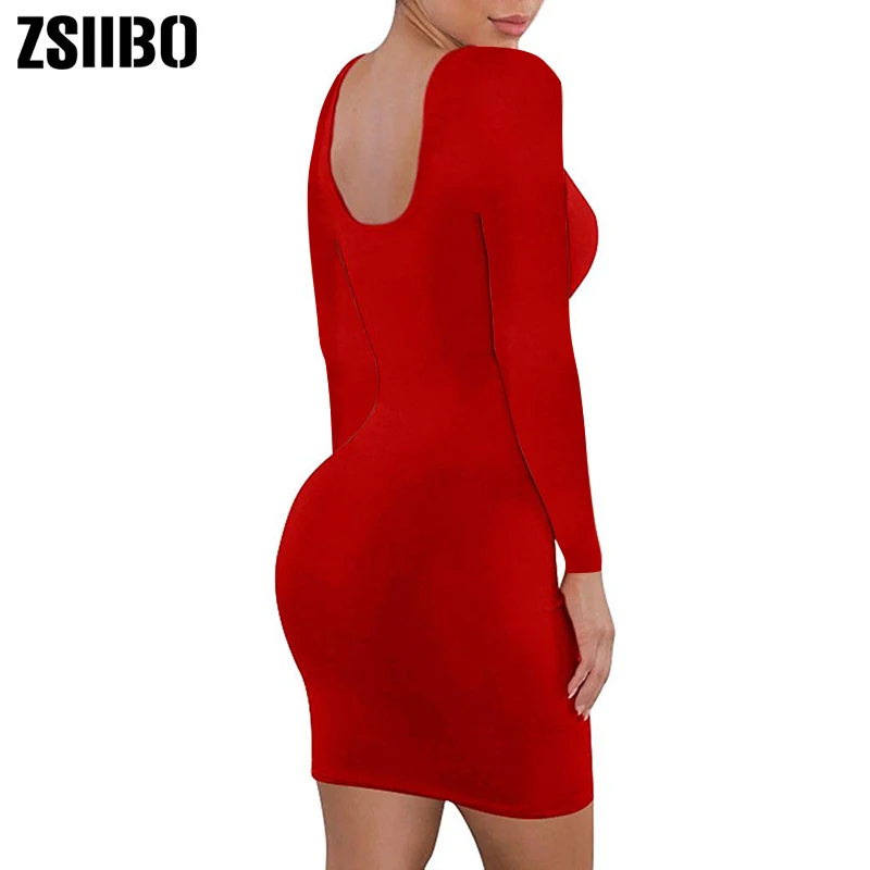 Women Casual Summer Autumn Long Sleeve Sleeveless Mini Size Vintage Sexy Clothing Bodycon Tank Club Dress Low Neck Dropshipping