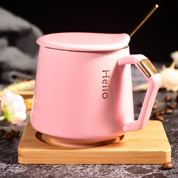 

Personalized Nordic Coffee Cup And Saucer Set Pink Simple Coffee Mug Wood Plate European Ceramic Vaso Cafe Birthday Gifts BC60BD