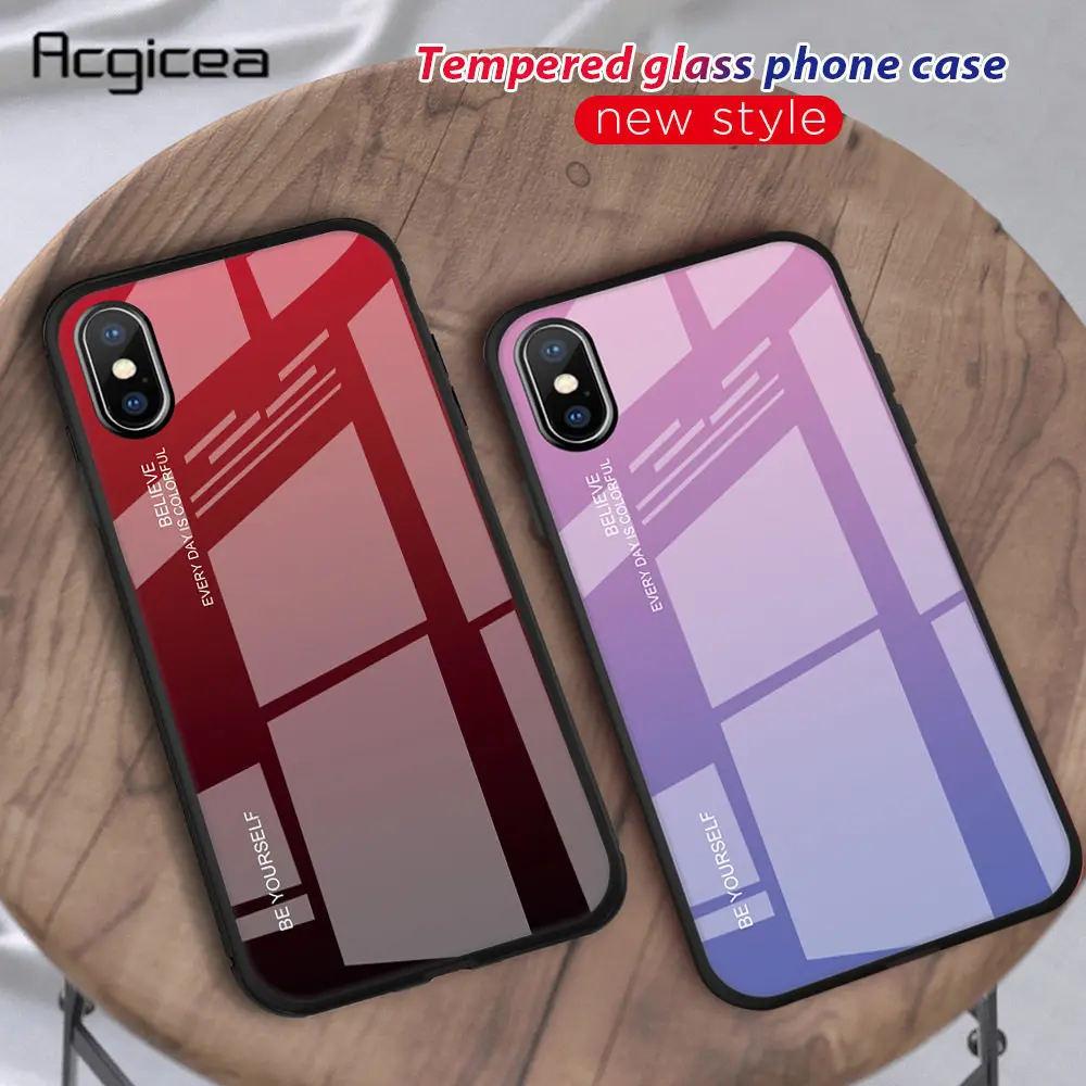 

Gradient Tempered Glass Case For iPhone XR X XS Max Colorful Mobile Phone Cover Protective Cases For iPhone 7 8 6 6s Plus X 10