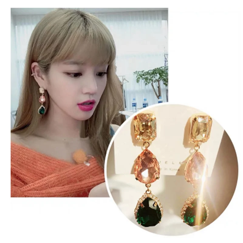 

MWsonya New Korean TV Star Luxury Waterdrop Crystal Dangle Earrings for Women Exaggerate Party Charm Drop Pendientes Jewelry