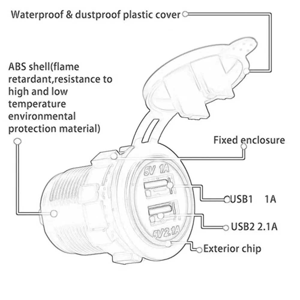 Низкотемпературное экологическое автомобильное зарядное устройство Usb Автомобильное Dc12v-24v водонепроницаемое двойное Usb зарядное устройство 2 порта 5 в разъем питания