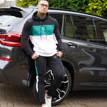 

Men Sport Suit Long Sleeve Stand Collar Sweatshirt Sports Set 2 pieces Set Gyms Training Clothes Men Sports Wear Hoodies+Pants