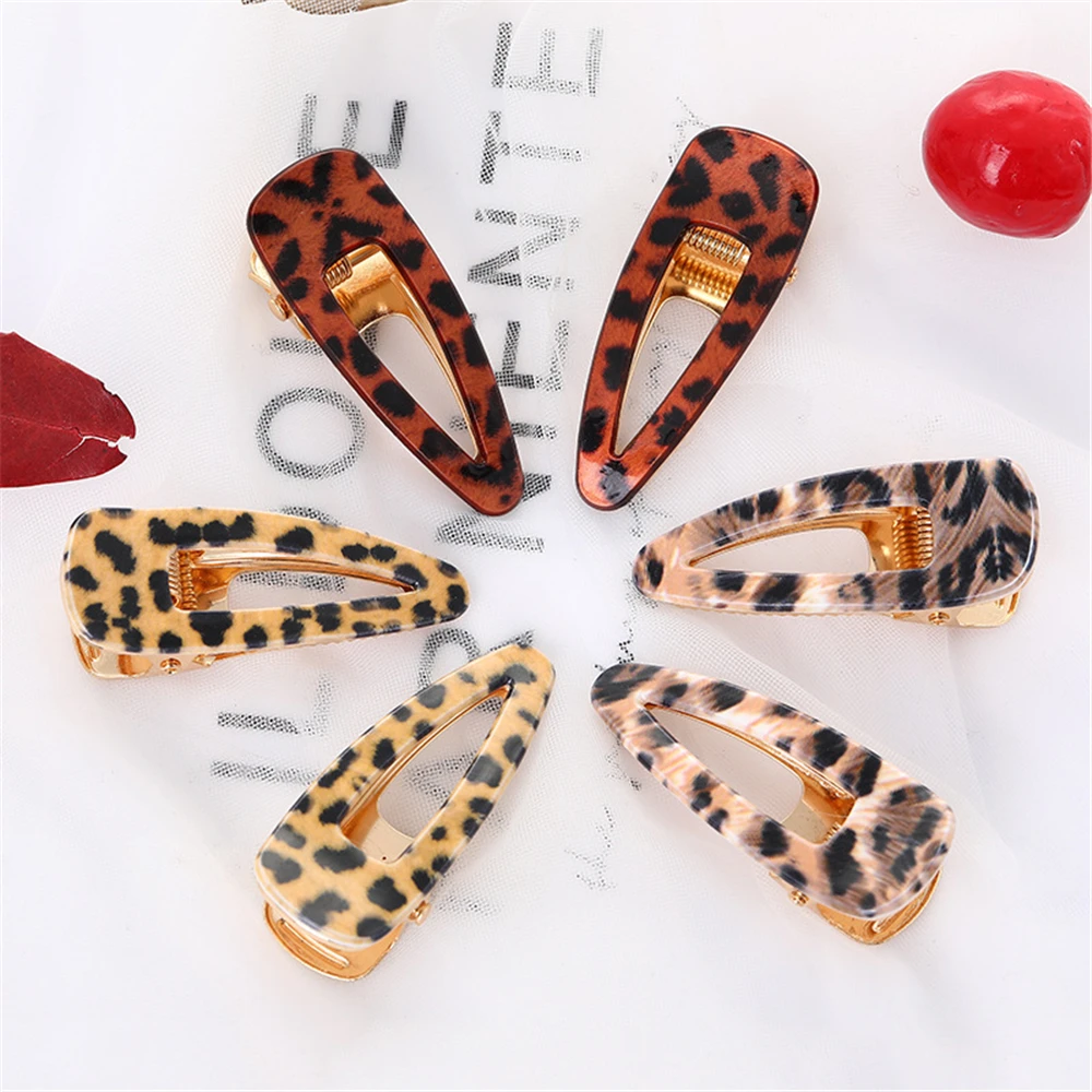 New Fashion Leopard Acrylic Hair Clips for Women Print Waterdrop Barrettes Hairpin Bangs Clip Headddress Hair Accessories