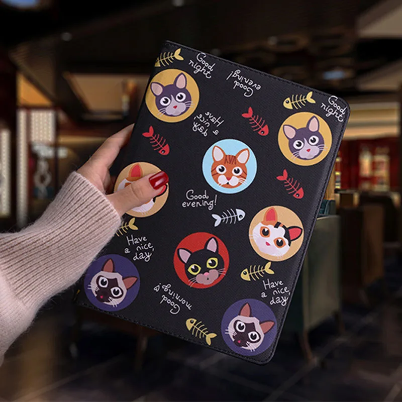 Для IPad Air 1 2 чехол Защитный для планшета Кот Мультфильм иллюстрация PU кожаный флип
