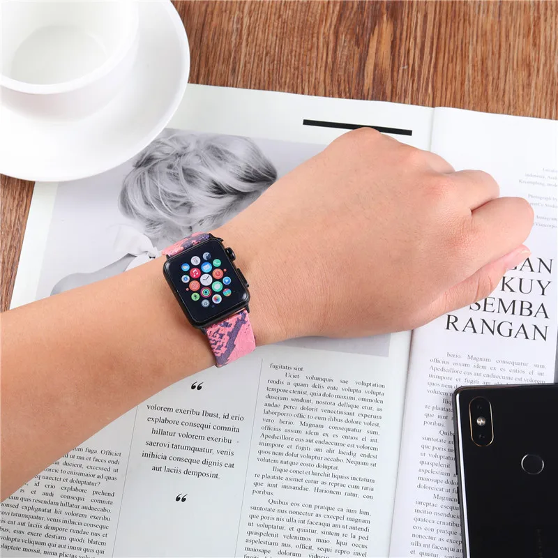 Рисунок под змеиную кожу кожи наручных часов Iwatch, ремешок для apple watch, ремешок 42/38 мм браслет ремешок для Iwatch 4 44/40 мм серии 4/3/2/1 аксессуар