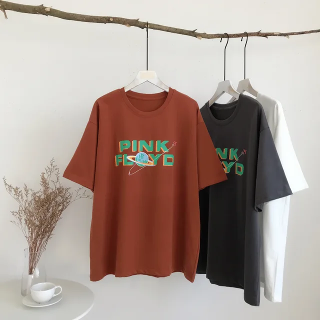$US $110.79 2021 Letter Print Short-Sleeve T-shirt Women's Spring round Neck Loose Slimming Bottoming Shirt Gray Student Fashion T-shirt