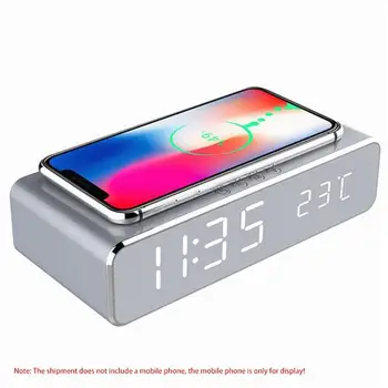 

Alarm Clock with Phone Wireless Charger LED Modern Digital Clock for Indoor Thermometer Electronic Desktop Clock Despertador