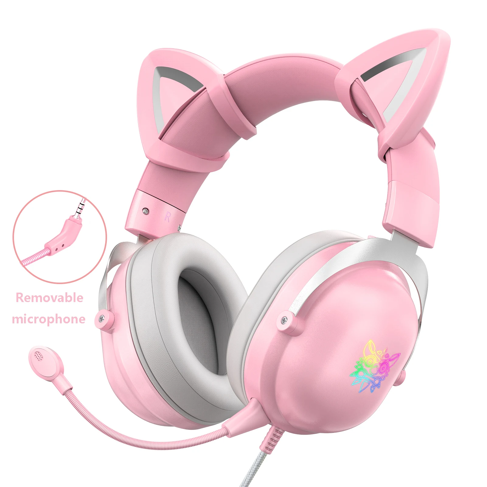 Gaming Headphones Stereo Bass helmet Cute Pink cat ear Girl Headset With Microphone RGB LED Light For Laptop/ PS4/Xbox One/PC |