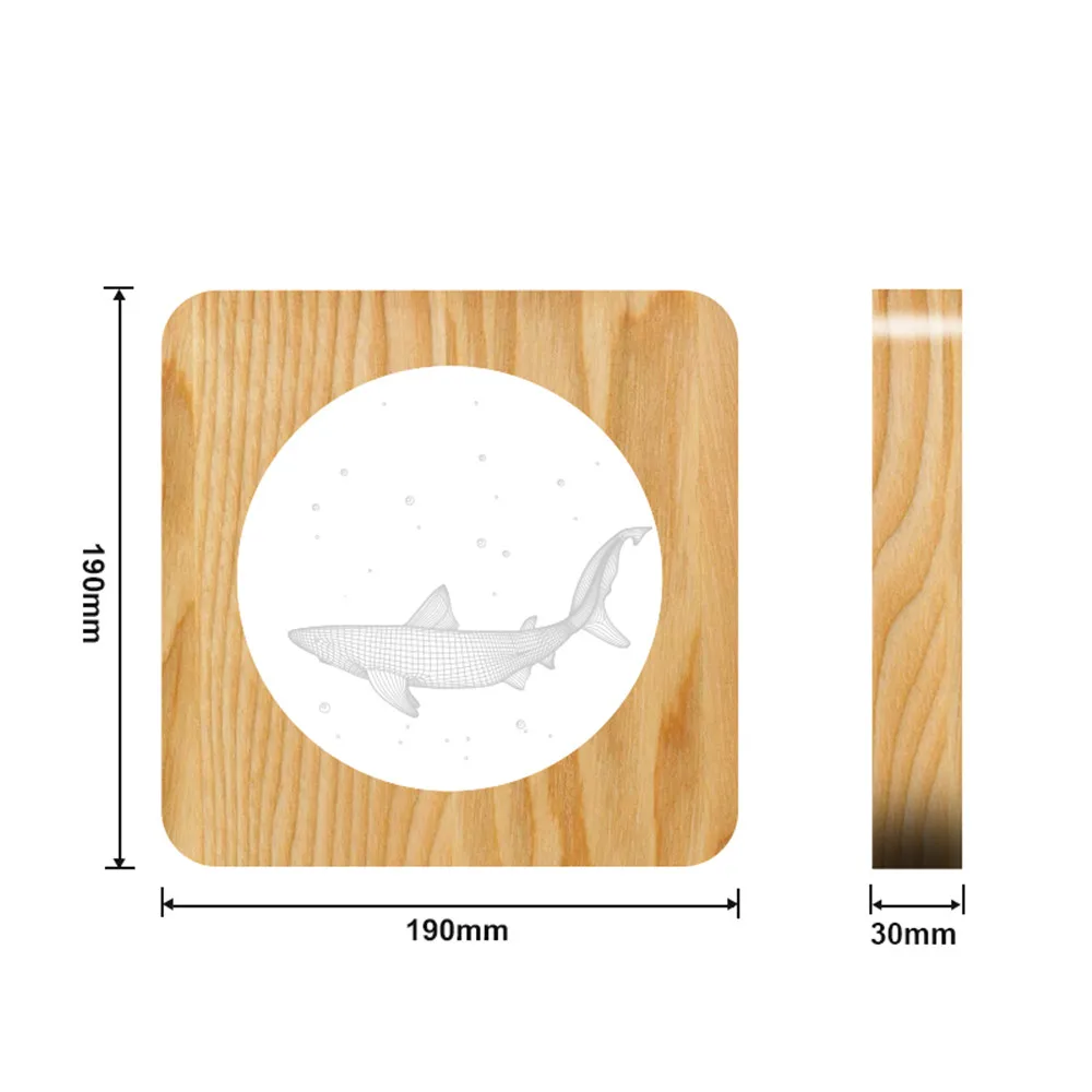 

Small Shark Fish 3D LED Arylic Wooden Night Lamp Table Light Switch Control Carving Lamp for Children's Room Birthday Gift