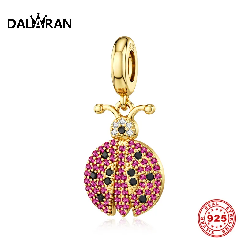 

DALARAN Golden Ladybug 925 Sterling Silver Colorful CZ Charms Beads Fit Pandora DIY Charm Bracelet Necklace Women Jewelry