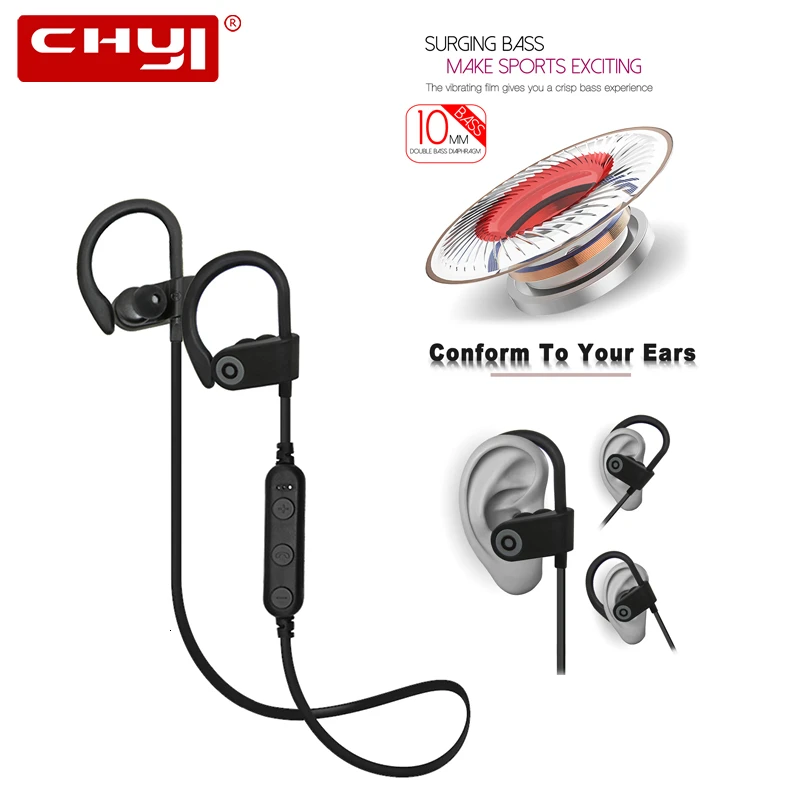 CHYI Bluetooth 4 2 Wireless Outdoor Sport Headphones Deep Bass Earphone 3D Stereo Headset Ear Hook Earbuds For Xiaomi Smartphone