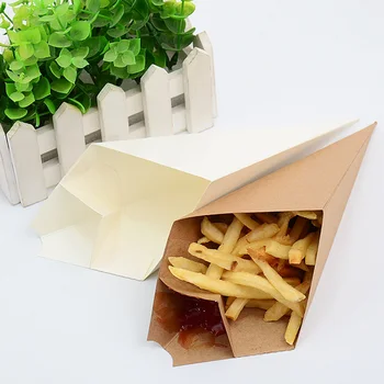 

10PCS/lot Triangle Conical Disposable French Fries Boxes DIY Fried Food Packing Paper Box Supplies