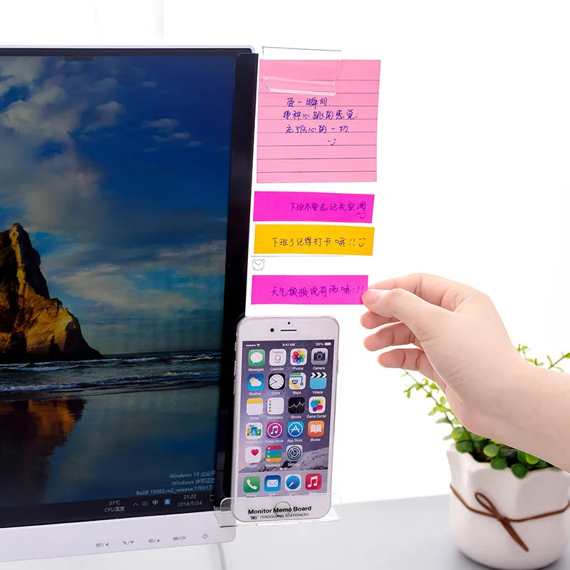 

Creative Computer Monitor Stickers Acrylic Tape Notes Charging Hole Mobile Phone Holder Storage Board Note Message Board