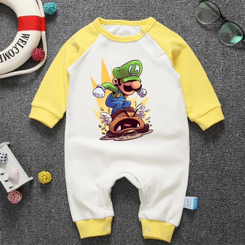 Новорожденный ребенок Super Mario Luigi комбинезон хлопковая кофта для детей; одежда для малышей; футболка для мальчиков и девочек; футболка с длинными рукавами и круглым вырезом Детский комбинезон из одного предмета