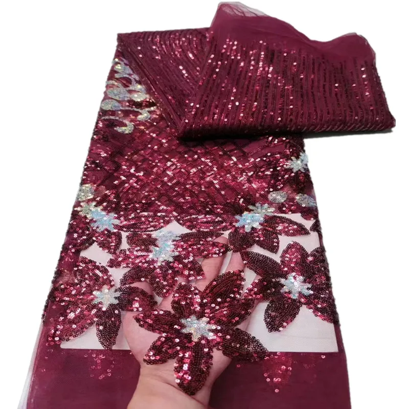 

African French Sequins Lace Fabric 2021 High Quality Lace Red Lace Fabric Nigerian Tulle Mesh Lace Fabrics For Wedding y71-56