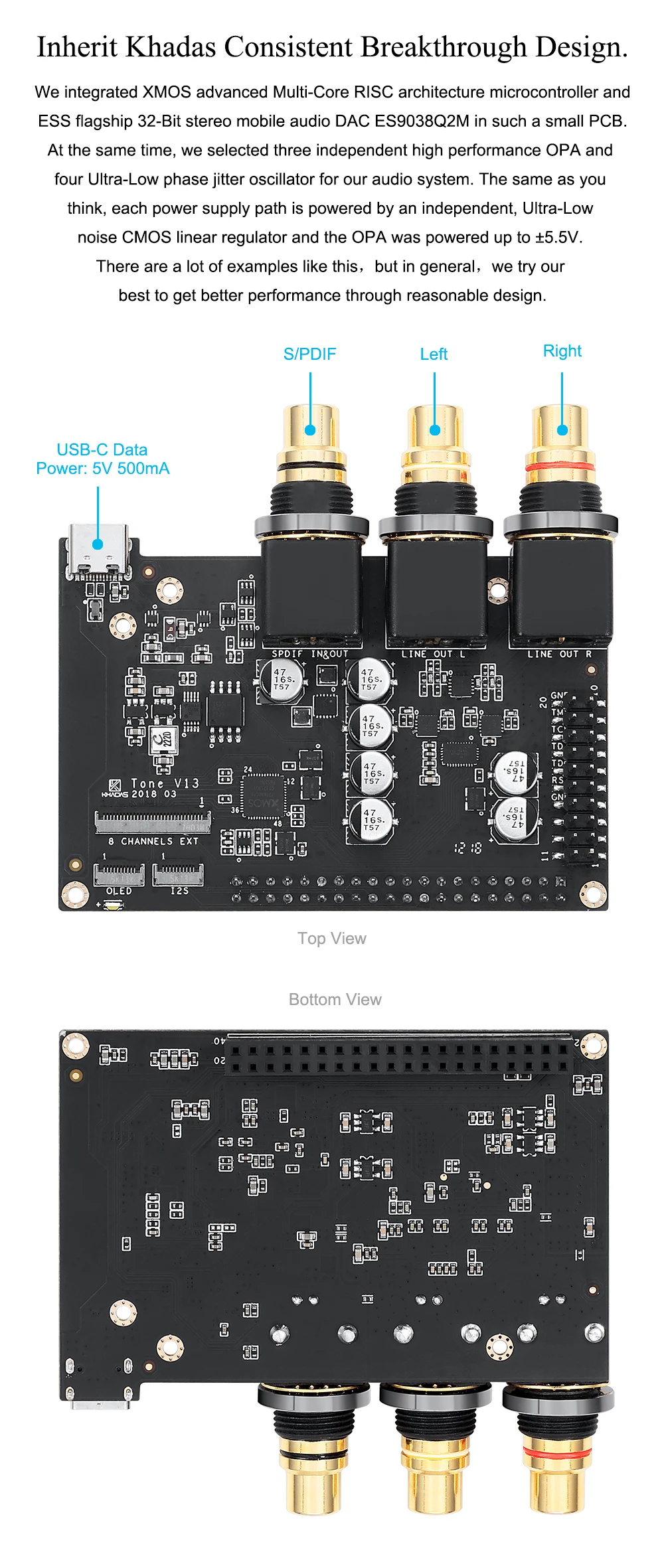 Khadas тональная плата DIY USB внешняя звуковая карта HiFi декодер звукового сигнала съемные доска для VIMS Edition с ES9038Q2M