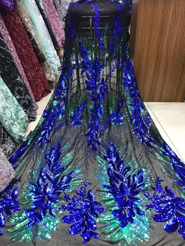 

Blue African sequins Lace Fabric 2019 High Quality Lace Nigerian Lace Fabric With Embroidered Tulle Lace Fabric for Women dress