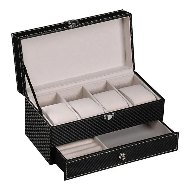 

2 Layers Professional Watches Storage Box Double Layers PU Leather Watch Case Organizer Bracelet Necklace Storage Case Organizer