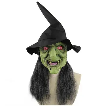 

Halloween Witch Mask Green Head Gray Haired Scary Witch Mask Halloween Decoration Masquerade Dress Up Props
