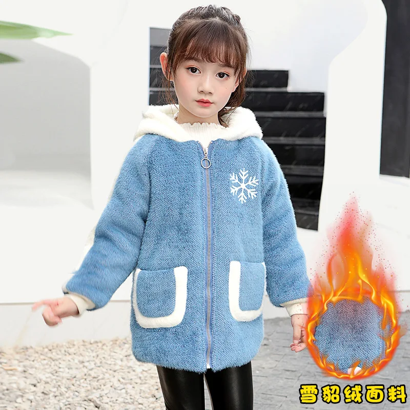 

Girls Winter Cotton Coat Baby Kids Velvet Thick Jacket Children's Wool Sweater Hooded Cartoon Elk Xmas Snowsuit Outerwear