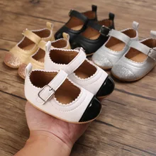 Chaussures pour nouveau né, rétro, simple, couleur unie, en cuir, semelle en caoutchouc, antidérapantes, plates, pour tout petits 