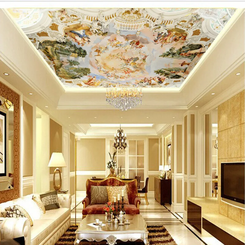 

3D Wallpaper Wallpaper Oil Painting European-Style Ceiling Ceiling Mural Hotel Bar KTV Wall Non-woven Fabrics