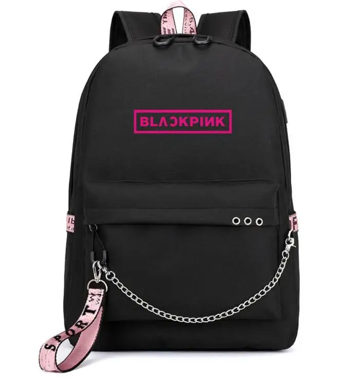 Новые черные розовые школьные сумки Mochila рюкзак с цепочкой для наушников USB порт Kopo BlackPink Rose Lisa JENNIE USB дорожные сумки Сумка для ноутбука - Цвет: 8