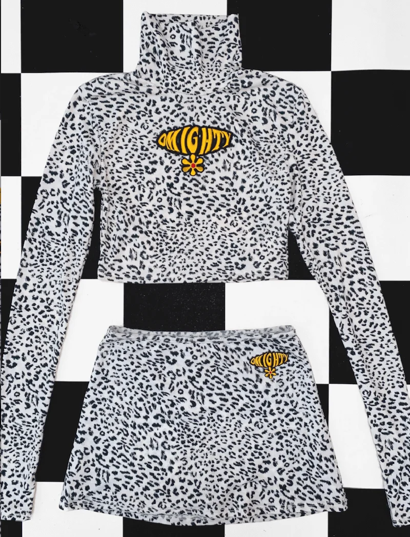 Женские леопардовые укороченные футболки с высоким воротником в стиле Харадзюку, Весенние футболки с вышитыми буквами, облегающие Короткие топы в стиле панк - Цвет: set