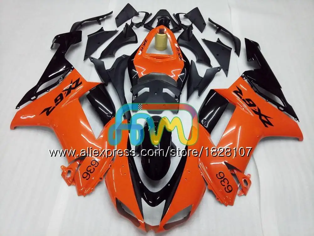 Корпус для KAWASAKI ZX 6R 6 R 600CC ZX636 10BS. 0 ZX-636 ZX600 600 CC ZX-6R ZX 636 ZX6R 07 08 2007 2008 Обтекатели комплект черный Запад, Лидер продаж - Цвет: No. 32 Orange