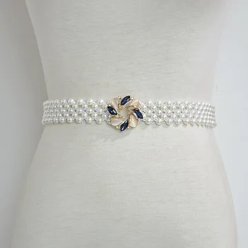 

Pearls Wedding Belt Handmade Rhinestone Gem-Set Button Crystal Bridal Sash Simple Bridal Belt Sash For Wedding Dresses